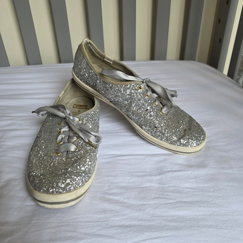 Keds Kate Spade Women's Glitter Silver Sneakers Size 9 -Read DESCRIPTION